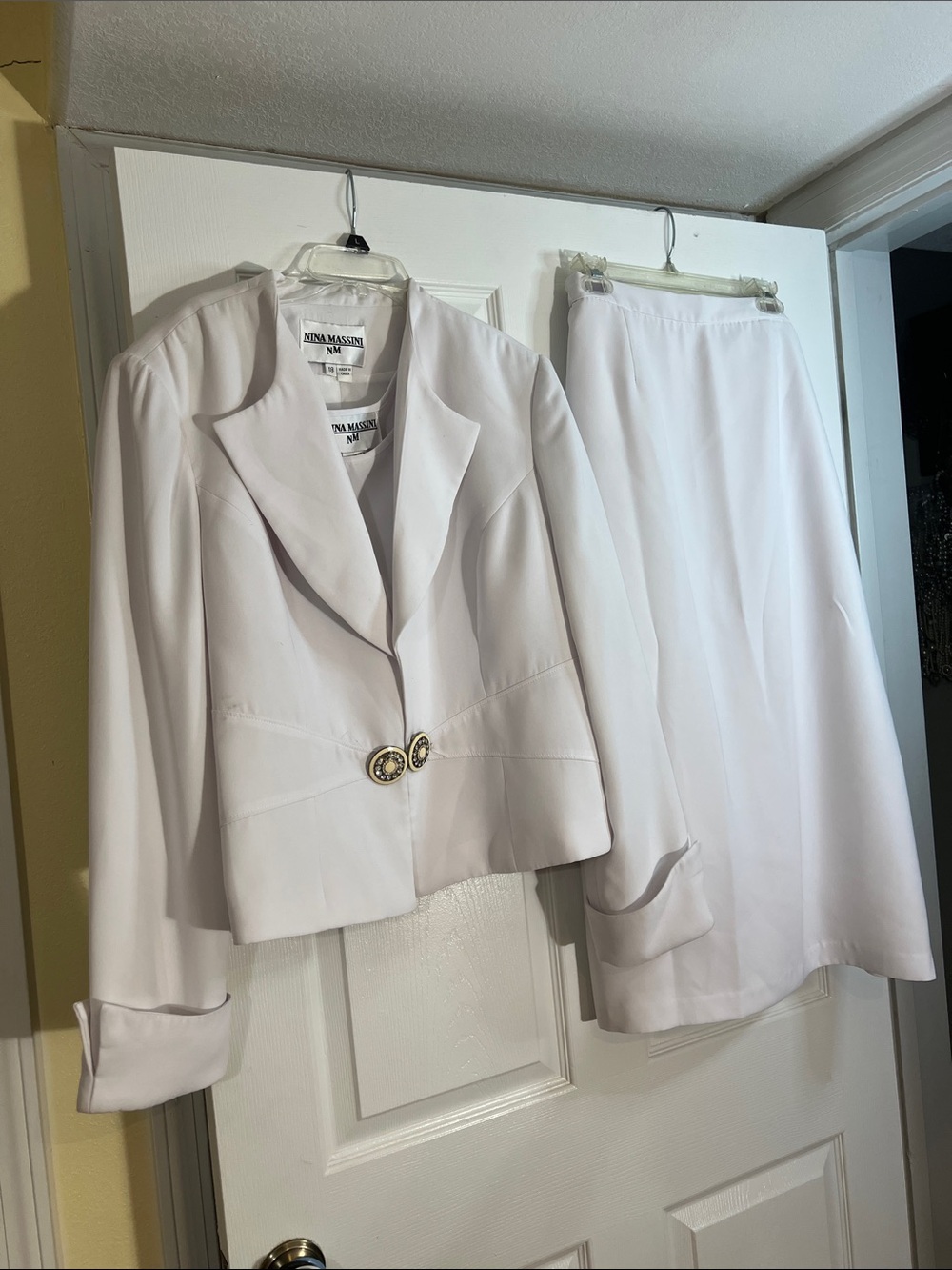 Massini White Two-Piece Blazer and Midi Skirt Set